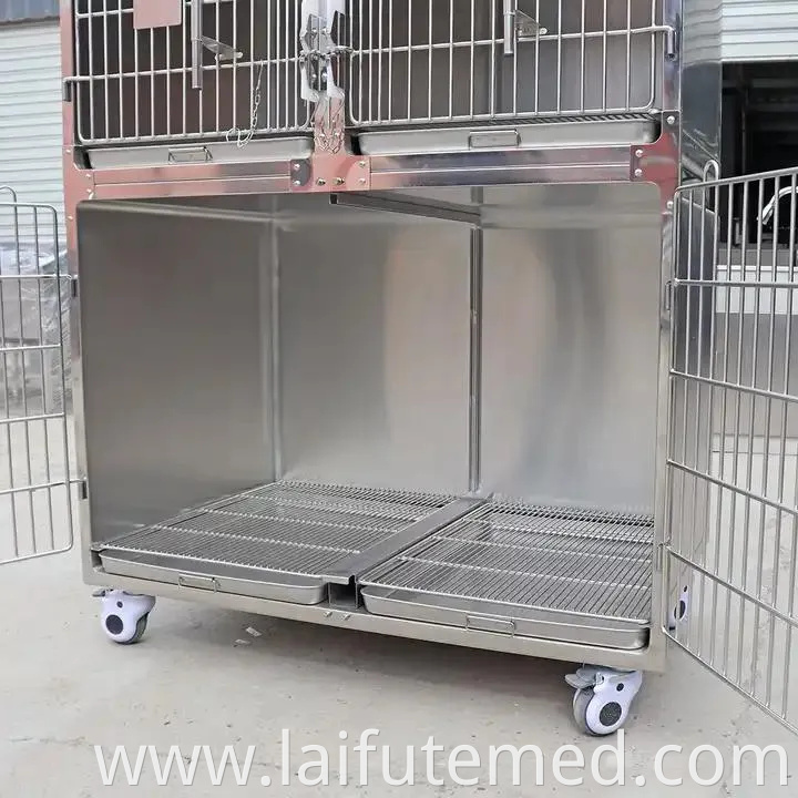 Factory Price Animal Veterinary Pet Cages Stainless Steel Vet Cat Cage with Wheels and Tray Oxygen Cage